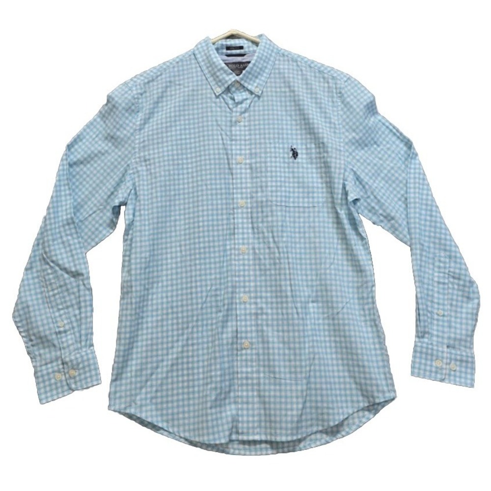 US Polo Assn Mens Blue Plaid Long Sleeve Button Up Stretch Shirt Size Medium NWT